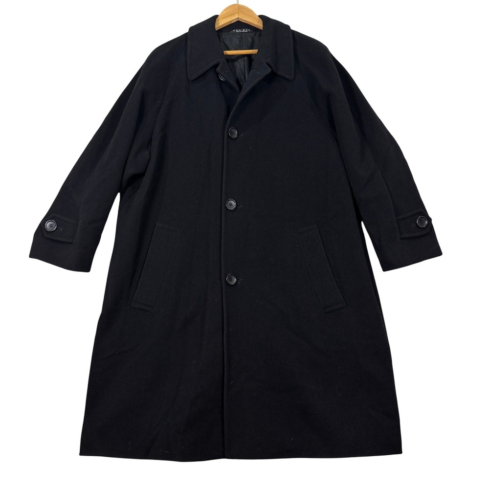 VINTAGE Hugo Boss Mens 46R Black Wool Blend Overcoat Dress Coat PASEO Preppy EUC